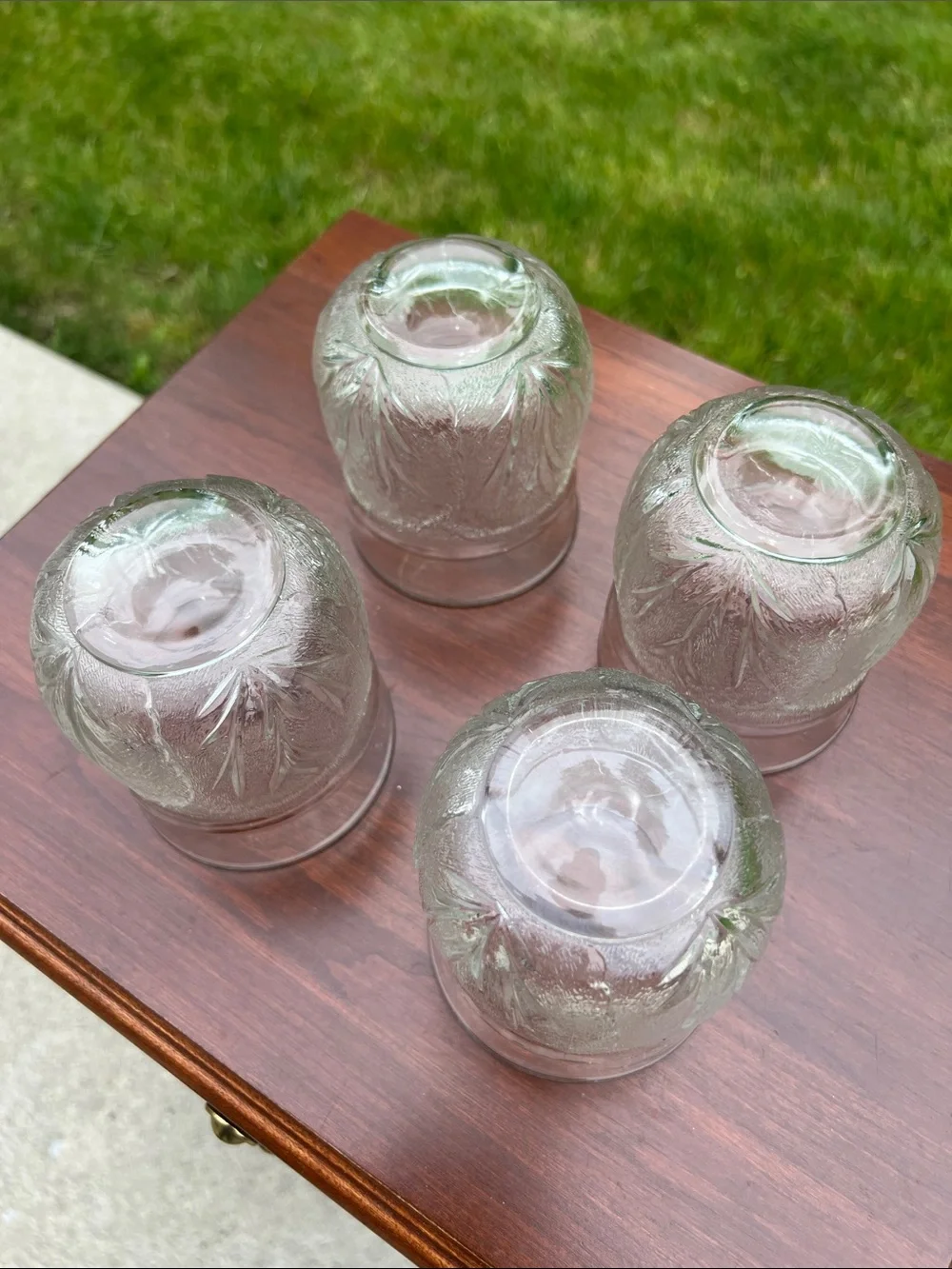 4 Vintage Old Fashioned Cocktail Tumblers Glasses Pebble Leaf Cabbage Pattern